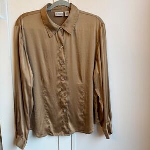 Chico's Silk Button Down Blouse Size 2 (L) Gold Stretch Elegant‎ Office Evening